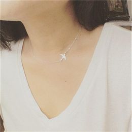 -Origami Swallow Halskette in Gold Silber Vogeltaube Halskette für Frauen Whole227d