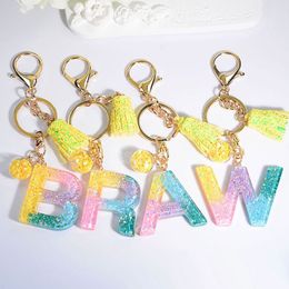 Fashion Glitter Tassel Keychains A-Z Letters Initial Key Chains Rings Handbag Pendant Car Keyring Charm Bag Accessories Gifts