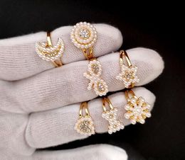 KC gold Crystal Pearl Ring mix stars moon love bow snowflake Lady/girl Fashion Jewellery mix style 100pcs/lot