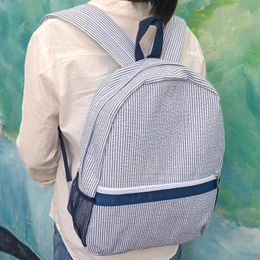 School Bags USA WAREHOUSE RTS 25 Pcs Women Seersucker Cotton Backpack Functional Back To Colleage Navy Stripe Book Bag
