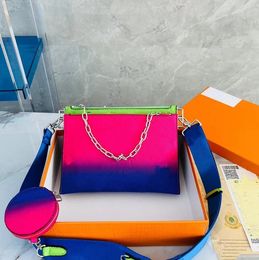 Luxury Brand Designer Gradient Double Layer Messenger shoulder Bag Classic Letter Embossing Top Quality Leather Baguette Change Purse Pendant Women Chain Handbag