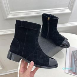 designer Classic Rhombus Element Ankle Boots Autumn And Winter Must-have Stitching Contrast Color Low-heeled Casual Nude Boot Size 35-41