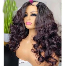 U Part Human Hair Wigs Ombre Light Burgundy Red 99j V Parts Wig 100% Brazilian Humans Hairs Full Machine Wig For Women Gluelesss
