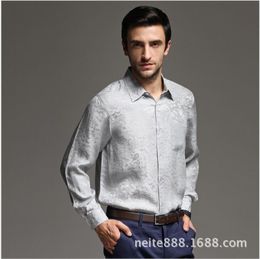 Men's Casual Shirts L-3xl Spring And Summer Men's Long-sleeved Silk Heavy Shirt Middle-aged Clothing Social Gentleman ShirtsMen's
