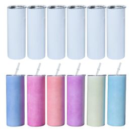 Sublimation Blanks 20oz Skinny Straight Tumbler Cups UV Colour Changing InsulatedSlim Tumblers Double Wall Stainless Steel Vacuum Coffee Mugs With Seal Lids & Straws