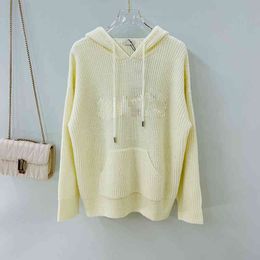 C&E home early autumn new product gradient bead letter hooded sweater lazy style thin round neck long sleeve sweater women