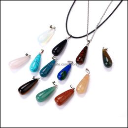 Pendant Necklaces Pendants Jewellery Natural Stone Long Drop Necklace Opal Tigers Eye Pink Quartz Crystal Chakra Re Dhaws