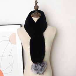 Winter Fur Scarf Shawl Real Rex Rabbit Neckerchief Fox Pom Pom Warm Ski Travel