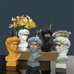 Vases Northern Europe Vase Decor Blindfolded David Flower Pot Pen Holder Makeup Brush Storage Box Head Sculpture Model