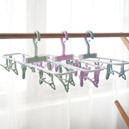 Hangers & Racks Multifunctional Plastic Folding Hanger 12 Clip Foldable To Dry Underwear Socks Towel Balcony Non-slip Household