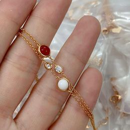 Link Chain Double Layer Bracelet Fashion Red Agate Colour Matching Lucky Hand Jewellery Female High Quality Fawn22