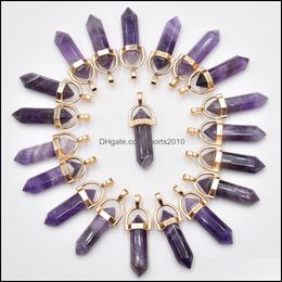 Arts And Crafts Arts Gifts Home Garden Natural Stone Amethyst Charms Hexagonal Healing Reiki Point Pendants For Jewellery Ma Dhghj