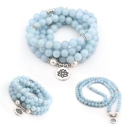 Women Men Bracelets 108 Mala Beads Natural Blue Stones Wristband & Necklace Jewellery Strands Wrap Bracelet