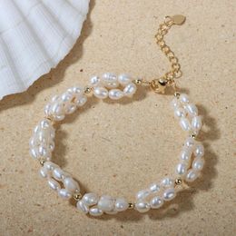 Charm Bracelets White Natural Freshwater Pearl Bracelet Multi Layered For Women Irregular Small Rice Real Baroque BraceletCharm