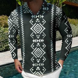 Men's Polos Mens Long Sleeve Shirts For Layering Male Casual Autumn Geometric Print T Shirt Button Cuban Collar Big And Tall ShirtsMen's