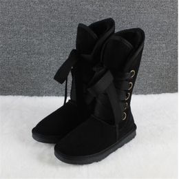 2022 WGG Snow boots 5818 high tube cross strap bow style men and women large size cowhide warm winter boots
