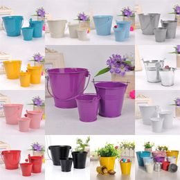 1PCS Metal Buckets Tinplate Mini Bucket Flower Pots Home Decoration Iron Planters Wedding Party Planter Flowers Decor 398 D3