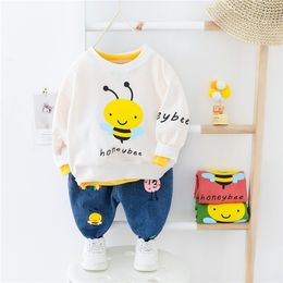 HYLKIDHUOSE Spring Toddler Infant Clothing Sets Baby Girls Boys Clothes Honeybee T Shirt Jeans Children Vacation clothing LJ201223