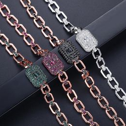 Link Chain Hop Bling Zircon Square Chian Bracelet For Men Women Rose Gold Colour Fashion Jewellery GiftsLink LinkLink