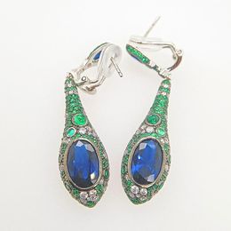 Dangle & Chandelier Vintage 925 Sterling Silver Sapphire Colour Earrings Water Drop Zircon Women Jewellery