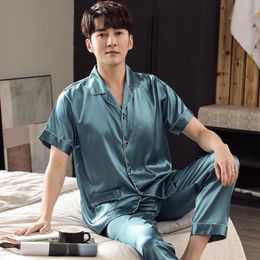 Mens Silk Long Sleeves Satin Pyjamas Cardigans Sleepwear Luxury Men Pajama Sets 3XL