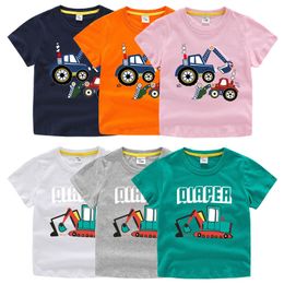 Summer Unisex Excavator T shirt Children Boys Short Sleeve Cartoon Print Tees Baby Kids Cotton Tops for Girls Clothes 1 10Y 220620