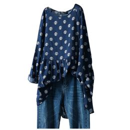 Women's Blouses & Shirts Plus Size Blouse Tops Long Sleeve Tunic Shirt O-Neck Women Polka Dot Chiffon Big Blusas Bluzki Damskie