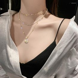 Chokers Punk Multi Layered Pearl Choker Necklace Collar Statement Virgin Mary Coin Metal Pendant Beaded Chain Women GiftChokers Sidn22