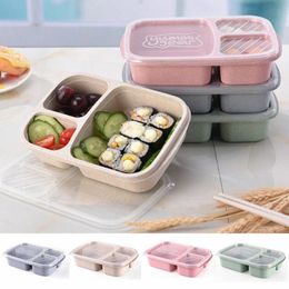 Dinnerware Sets 1Pc Bento Box Meal Storage Prep Lunch 3 Compartment Reusable Microwavable Containers Home Wheat Straw LunchboxDinnerware Din