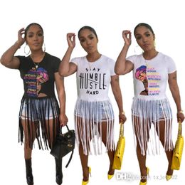 Womens Designer T-shirts With Tassel 2022 Summer Letter Print Crew Neck Casual Short Sleeve Tops Plus Size Clothing