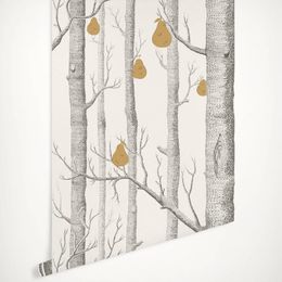 Wallpapers Contemporary Restyled Tapety Gray Birch Trees With Yellow Pears Wallpaper Scandinavian Papel De Pared Woods & Peals Wall Pape