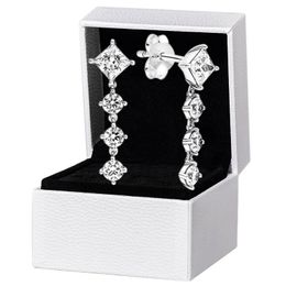 Orecchini pendenti pendenti quadrati rotondi in argento sterling 925 Scatola originale per orecchini a bottone con pendente con diamante CZ da donna Pandora