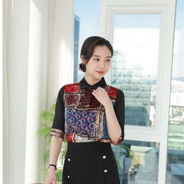 Women's Blouses & Shirts 2022 Summer Elegant Black Office Ladies Work Wear Blouse Female Tops Clothes OL Formal Uniform Designs Business Shi