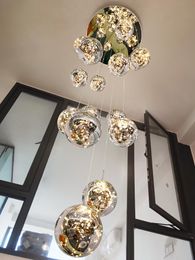 Pendant Lamps Modern Led Gypsophila Spiral Staircase Lighting Chandelier Long Living Room Villa Kitchen Attic Glass ChandelierPendant