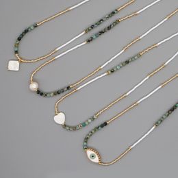Miyuki Glass Beads Strands Pearl Evil Eye Pendant Necklace for Women Gift