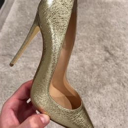 12cm Heels Women Pumps Shoes Pointed Toe Gold Thin High Heels Sexy Wedding Party Official Shoes Woman Big Size 45 210225