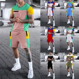 Men's Tracksuits Summer Trend Men's T-Shirt Short Sets Fashion Casual Man Clothing Tracksuit 2 Piece Suit Brand Sportswear Male Round Neck Blouse 220826
