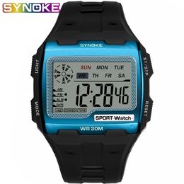 SYNOKE Mens Square Digital Watch Luminous Multifunctional Big Dial Sports Waterproof Man Watch LED Display Digital Wristwatch 220530