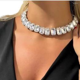 Chokers Handmade 6 Colours Glass Crystal Necklace Statement Pendant Collar For Women Rhinestone Large Square Choker NecklaceChokers Sidn22