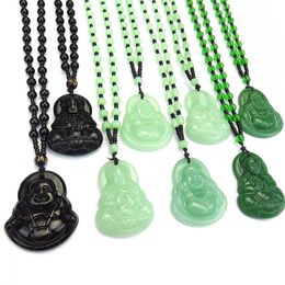 Pendant Necklaces Black Green Buddha Women Amulet Chinese Style Maitreya Necklace Jewellery Drop
