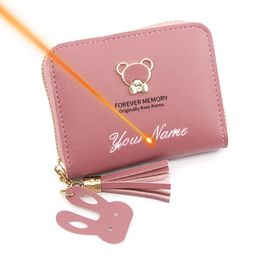 Wallets Short Women Mini Cute Coin Pocket Card Holder Name Engraved Female Purse Fashion Kpop Small Wallet For GirlsWallets