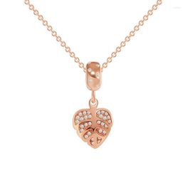 Pendant Necklaces Fashion Luxury Crystal Jewellery Bling Rose Gold CZ Zirconia Two-Double Leaf Necklace For Women