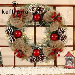 Christmas Wreath Decorations for Home Round Pine Nuts Bow Matsuba Simulation 38CM and 30CM Decor Door Wall Y201020