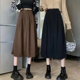 Rimocy Korean Corduroy Women's Midi Skirt Spring Autumn Solid Colour High-waisted Woman A Line Long s Ladies 220317