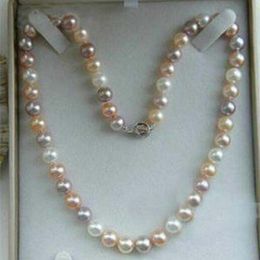 7-8mm Genuine Natural White Pink Purple Akoya Cultured Pearl Necklace
