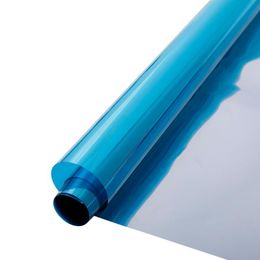 Window Stickers 0.75X15M Blue&Silver Mirrored Film Glass Sticker One Way Adhesive Reflective Heat InsulationWindow