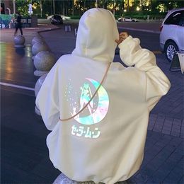 Sailor Moon Reflective oversized women Hoodie clothes tops Cartoon Women Loose harajuku Pullover Tops Streetwear Sweatshirt 201216