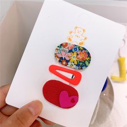 2022 3 Pcs New Korean Sweet Girl Baby Cute Oval Small Love Hairpin Headwear Fashion Children's Floral Fabric BB Clip Hair Accessories