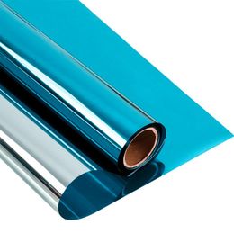 Window Stickers Blue&Silver 10m/20m/30m Mirrored Film Glass Sticker One Way Adhesive Reflective Heat InsulationWindow