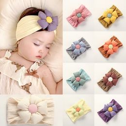 Baby Flower Headband Cute Newborn Cable Knit Headwrap Wide Nylon Turban Photography Props Infant Hair Accessories